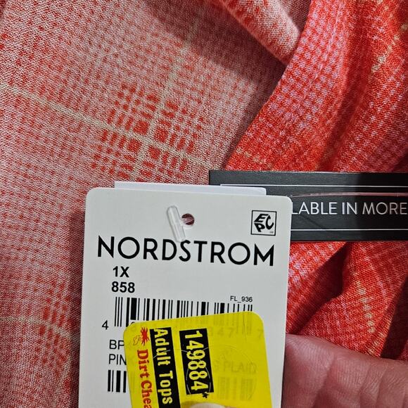 New BP Nordstrom Top Plaid Surplice Neckline Pink Orange Cropped Plus Size 1X - Picture 12 of 16